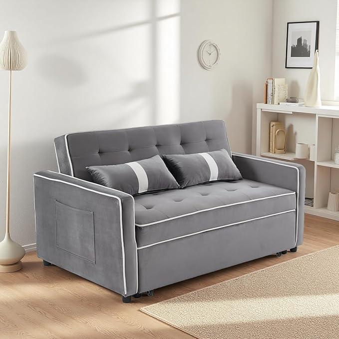 71 Loveseat Sleeper Sofa 3 in 1 Convertible Sofa Bed Adjustable Backrest Comfy Pull Out Couch Modern Upholstered Sofa for Living Room Bedroom Apartment Small Space (c-Grey)