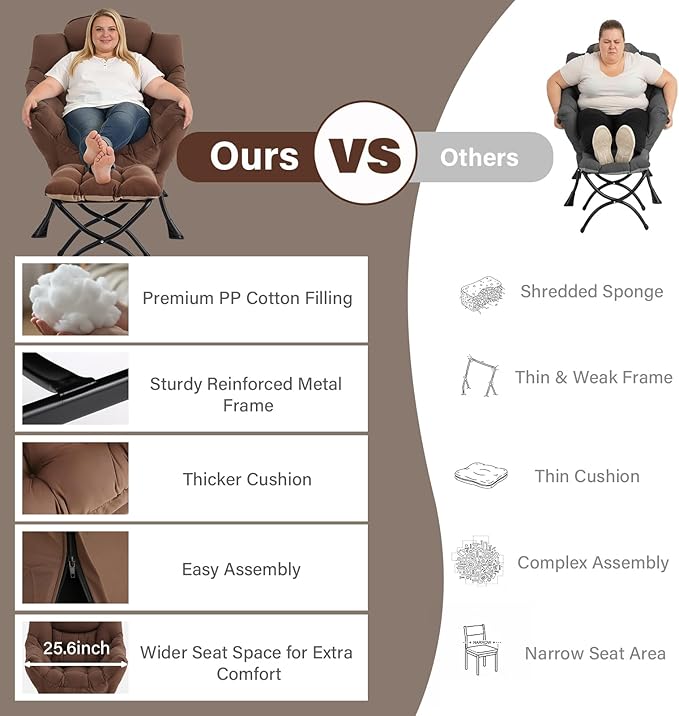 Lazy Chair with Folding Ottoman Modern Accent Armchair with Armrests and a Side Pocket &amp Foldable Footstool Reading Chair for Living Room Bedroom Dorm &amp Office Dark Brown