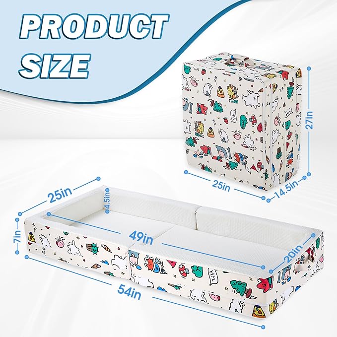 Portable Foldable Toddler Travel Bed – Air Layer Fabric Soft Foam Floor Crib with Safety Rails No Assembly Washable Cover Compact Kids Sleep Solution for Home Trips &amp Daycare Cream