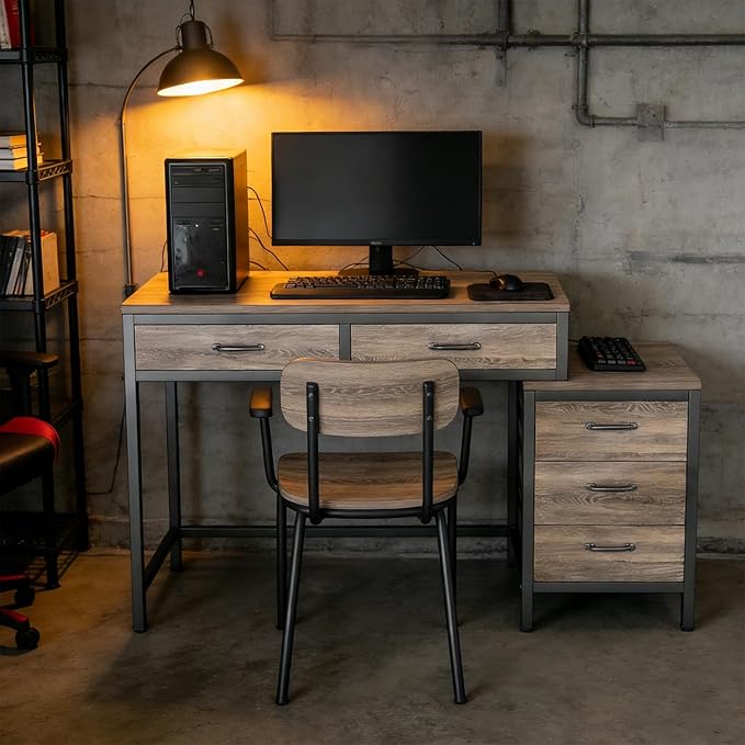 Computer Desk with Adjustable Position Drawers Gray Gaming Desk with Storage Compact Home Office Desks Vanity Desks Without Mirror for Bedroom/Study Writing