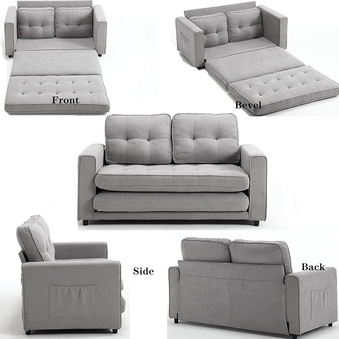 Futon Sofa Bed Convertible Folding Futon Couch Breathable Small CouchAdjustable Pull Out Chaise Lounge Couch for Compact Living Studio in Living Room and Bedroom Offices Loveseat (Light Gray)