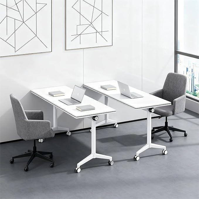Folding Home Office Desk with Locking Wheels | Mobile Flip Top Computer Table | Space Saving Design for Small Spaces Apartments &amp Studios (47IN)