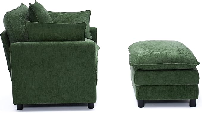 KEIKI Oversized Armchair with Ottoman Chenille Upholstered Sofa Bed Wide Accent Chair Perfect for Living Room Bedroom Apartment Green