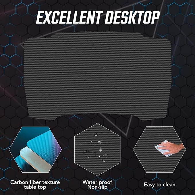 47 Inch Gaming Desk Wood Gaming Table Modern Z-Shaped Computer Desk for Home Office with Headphone Hook - Sturdy Gamer Workstation Table with Carbon Fibre Desktop Red