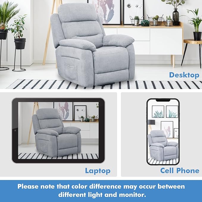Giantex Power Lift Recliner Chairs for Elderly Fabric Electric Recliner Chair w/Side Pocket &amp Remote Control Living Room Reclining Chair for Seniors Home Theater Bedroom (Grey)