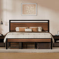 Z-hom King Metal Bed Frame with Wooden Headboard and Footboard Heavy Duty Platform Frame with Metal Slats No Box Spring Needed Quiet and Non-Slip Design Space Saving Bed Frame for BedroomWalnut
