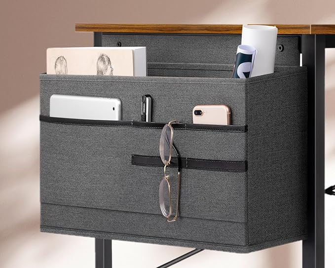 KKL Small Desk with Power Outlets and USB Port Computer Desk for Home Office Gaming Simple Modern Style Writing Desks with Storage Bag Headphone Hook 48 inch Rustic Brown