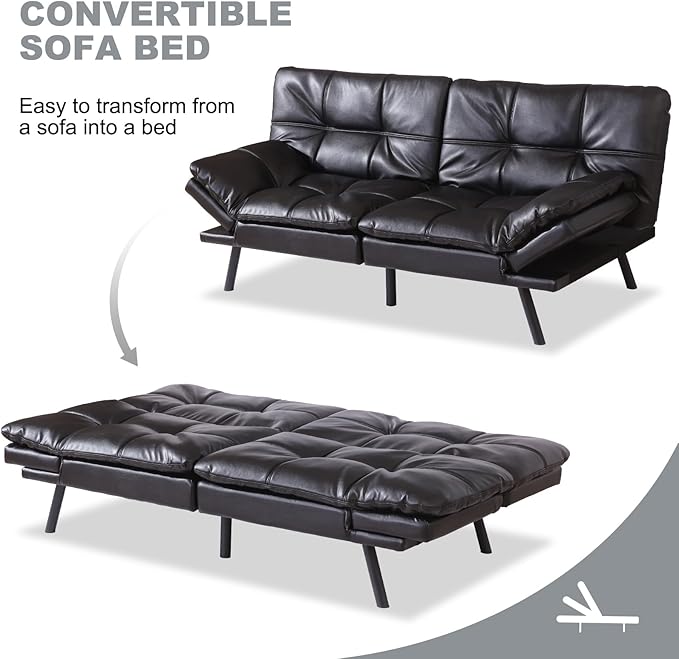 MUUEGM Futon Sofa Bed Convertible CouchMemory Foam Futon Sofa CouchSleeper Futons Sofa CouchesSmall Splitback Modern Loveseat Sofa Bed for Living RoomOfficeApartmentFaux LeatherBlack.