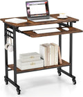 NAFORT Mobile Computer Desk with Lockable Wheels Home Office Writing Table with CPU Stand Compact Laptop Cart with Pull-Out Keyboard Tray Laptop PC Workstation for Small Spaces Rustic Brown