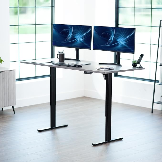 VIVO Electric 71 x 36 in Standing Desk Memory Height Adjustment 1B Series Holds 220 lbs Dark Gray Top Black Frame DESK-KIT-1B7G-36