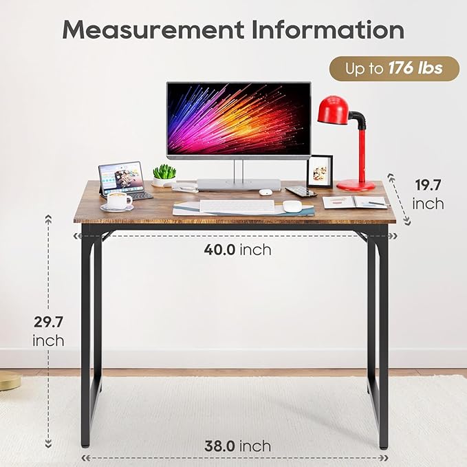 39 Inch Computer Desk Set of 2 Office Desk with Metal Frame Home Office Desk Modern Simple Style for Small Space Home Office Living Room Bedroom Brown