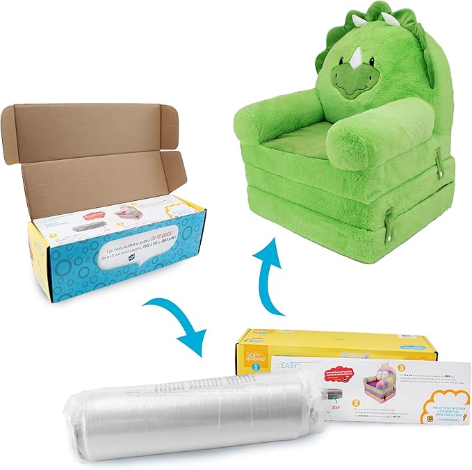 Soft Landing - Elite Seats - Premium Character Sofa Seat &amp Transformable Fold-Out Lounger with Carrying Handle – Dino