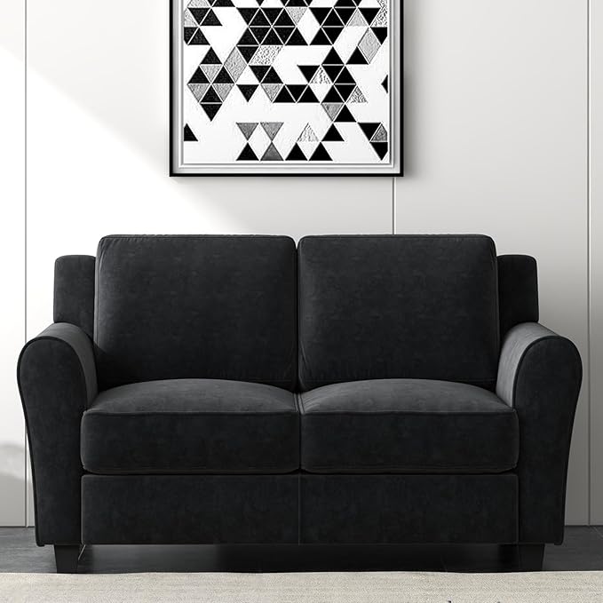 Bonzy Home 58 Black Loveseat Sofa Couch for Living Room 2 Seater Love Seat for Small Spaces Modern Couches with Thick Cushion for Home Apartment Office
