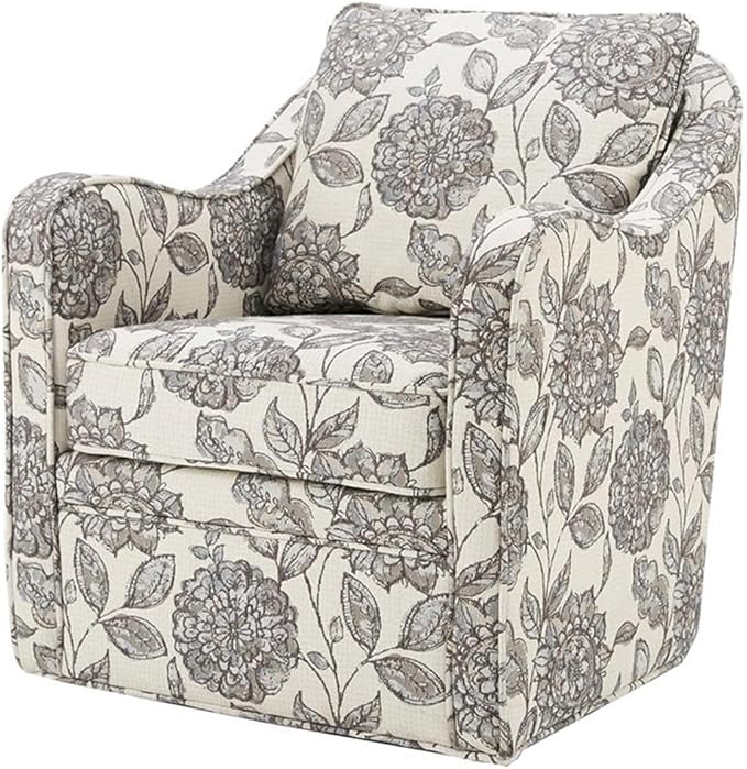 Pemberly Row Swivel Accent Chair 33.25 H x 28.5 W x 32.75 D Solid Wood Frame Multi-Color Floral Upholstery Black Metal Base Rounded Arms Foam Cushion Living Room or Home Office Seating