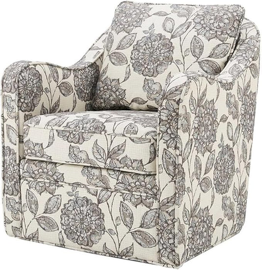 Pemberly Row Swivel Accent Chair 33.25 H x 28.5 W x 32.75 D Solid Wood Frame Multi-Color Floral Upholstery Black Metal Base Rounded Arms Foam Cushion Living Room or Home Office Seating
