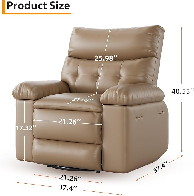 Elderly Massage Recliner Chair with Heat - Oversized Power Swivel Rocker for Adults 360° Rotating Chair PU Leather Recliner Sofa for Living Room Bedroom - Easy Clean Design Yellow