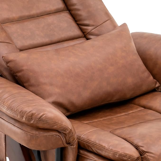 MCombo Swivel Recliner with Ottoman Chair TV Chair Sets with Vibration Massage for Small Space Living Room Bedroom 9096 9099 (Faux Leather Saddle)