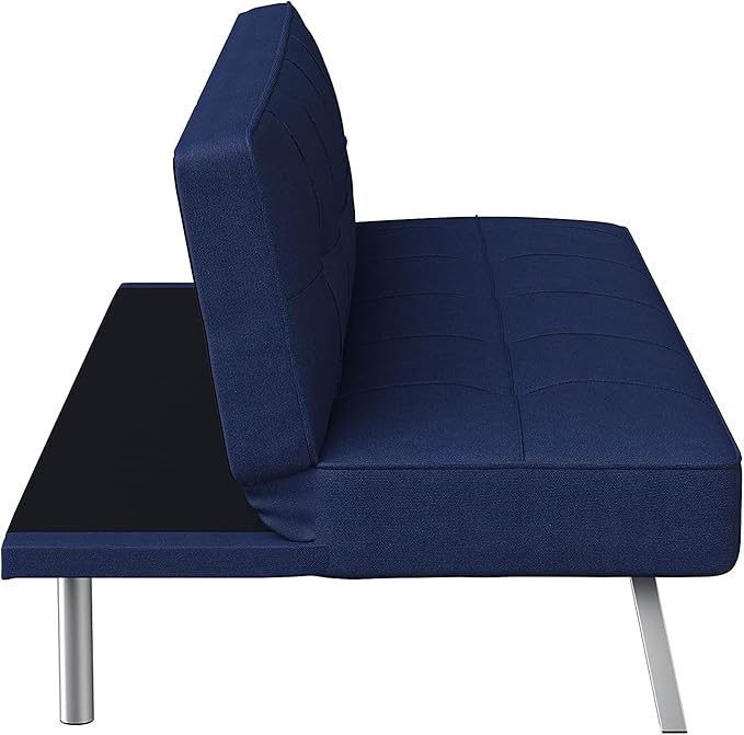 Serta® Rane 66.1 Convertible Futon Sofa Short Twin Size Modern Transitional Tufted Back and Seat Cushion Dream Coil® Comfort Fingerguard® Pinch Point Protection Woven Fabric Navy Blue
