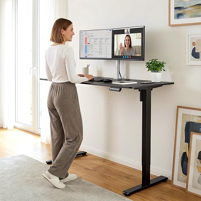 Electric Standing Desk Adjustable Height 55 x 24 Inch Large Sit Stand Desk Stand up Desk for Home Office Computer Workstation (Spliced DesktopBlack)