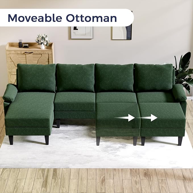 FONTOI U Shaped Sectional Couch Convertible Modular Sectional Sofa with Chaise &amp Ottomans Modern 6 Seat U Shaped Couches for Living Room Apartment Green