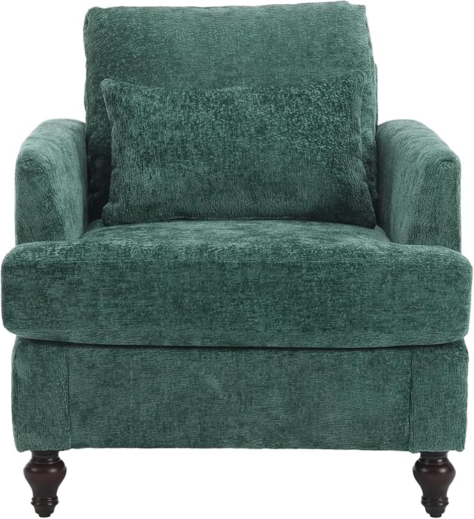 Upholstered Living Room Chair Chenille Accent Chair Single Sofa with Cushion &amp Solid Wood Frame Mid Century Modern Armchair for Bedroom Office
