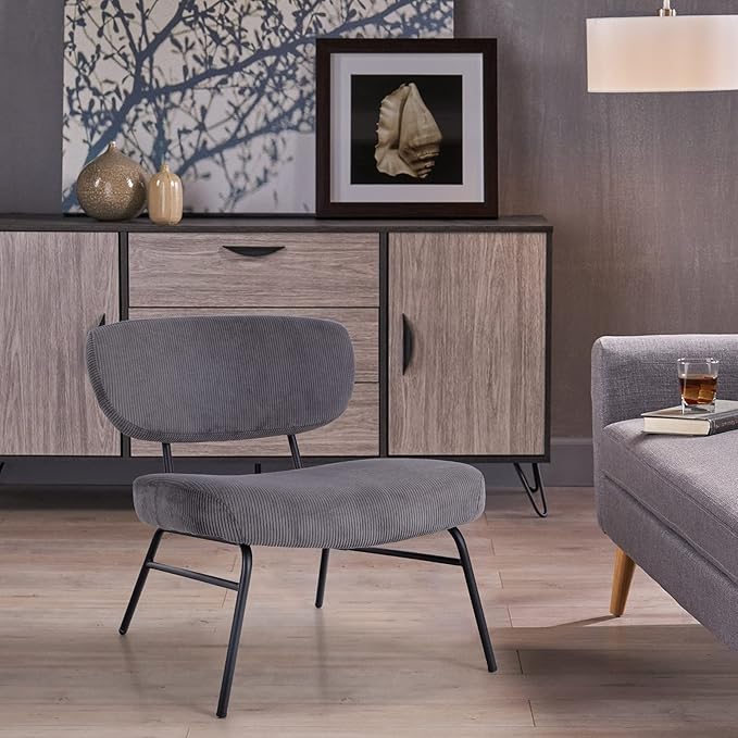Sophia &amp William Living Room Chairs Accent Chair Leisure Chair Low Back Corduroy Metal Wide Seat 25” Reception Chair for Livining Room Bedroom Metal Leg Grey