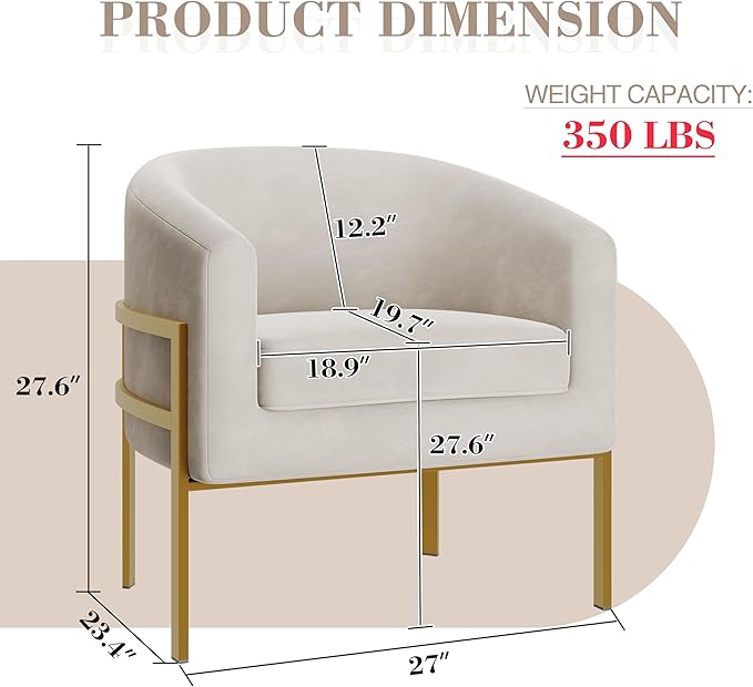 ALISH Barrel Accent Chairs Upholstered Living Room Chairs Modern ArmChairs with Metal Frame for Bedroom Living Room(Ivy 1PCS)