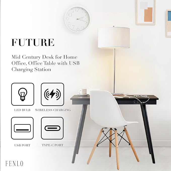 FENLO Future - 39' Modern Desk with USB-C &amp Qi Wireless Charging Station