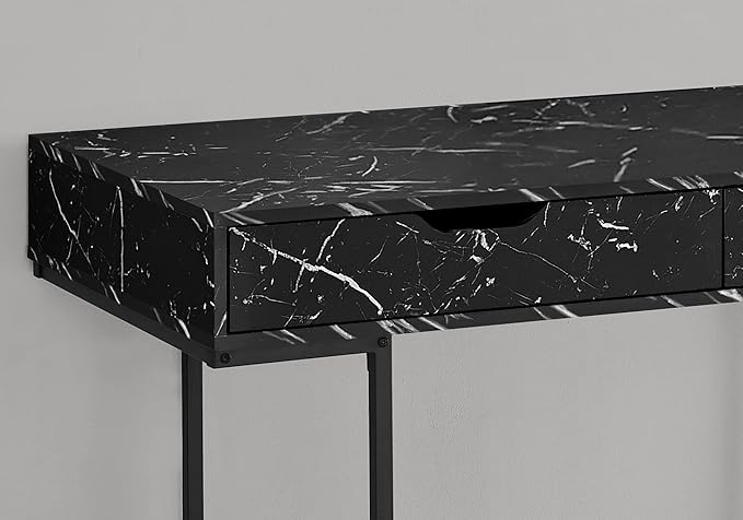 Computer Desk Home Office Laptop Storage Drawers 48 l Work Black Marble Look Laminate Black Metal Contemporary Modern
