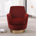 360° Swivel Barrel Accent Chair Comfy Round Accent Chairs with Gold Iron Base &amp Dual-Layer Cushion Modern Lounge Reading Armchair Upholstered Sofa Chair for Living Room Bedroom(Velvet Red)