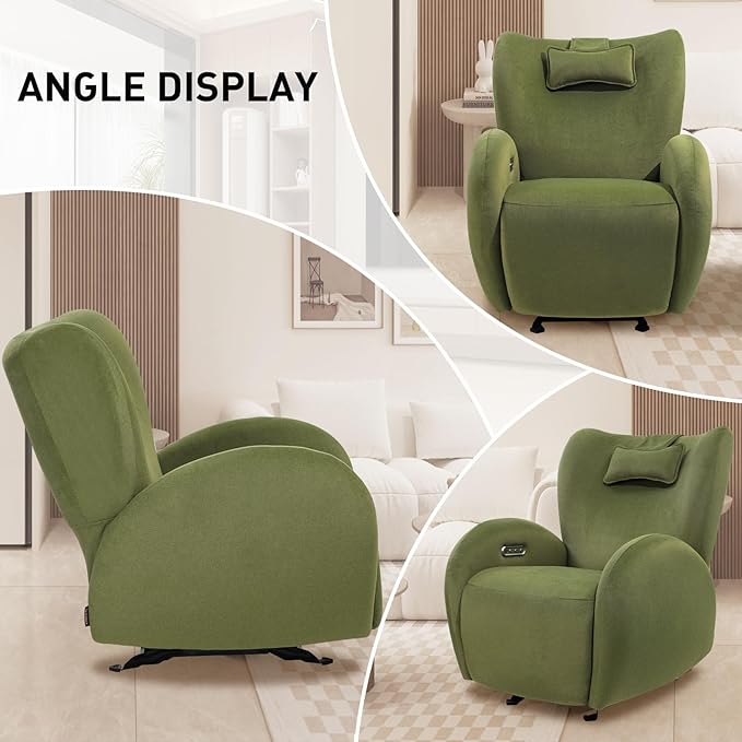 EONIX Stylish Power Glider Rocker Recliner Chair Dual Motor Independently Controlled Footrest and Backrest Detachable Headrest Lazy Boy Recliner Chair for Living Room SXXY010041 Olive Green