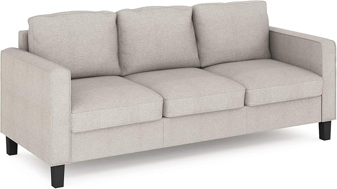 Furinno Bayonne Modern Upholstered 3-Seater Sofa Couch for Living Room Fog