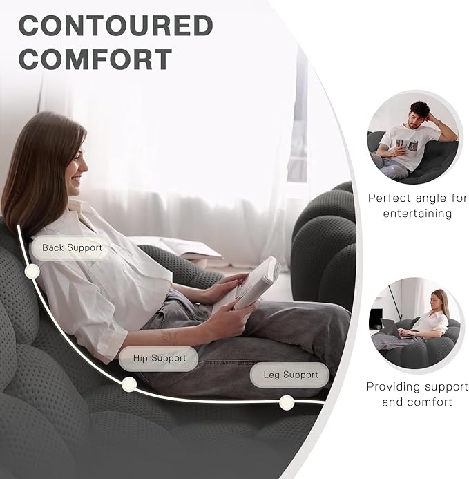 WJShome Modular Sectional SofaBubble Couch Set1 Seater+ OttomanModern Upholstered Bean Bag Sofa Couch Mesh Fabric Lazy Floor Chair Living Roon Sets (Dark Gray)