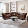 QHITTY Sectional L-Shaped Sofa Chesterfield Faux Leather Couch 5 Seater Upholstered Small Accent Tufted Sofa with Nailhead Design and Rolled Armrest for Living Room Apartment Office (Dark Brown)