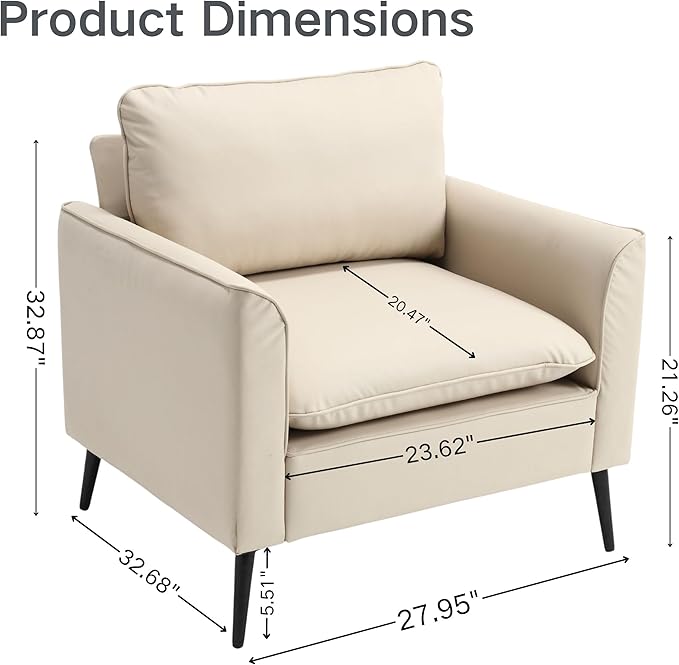 Modern Accent Chair Set of 2Comfy Reading Accent Chairs Sofa ChairsUpholstered PU Faux Leather Armchair with Wood Legs for Living RoomBedroomBeige