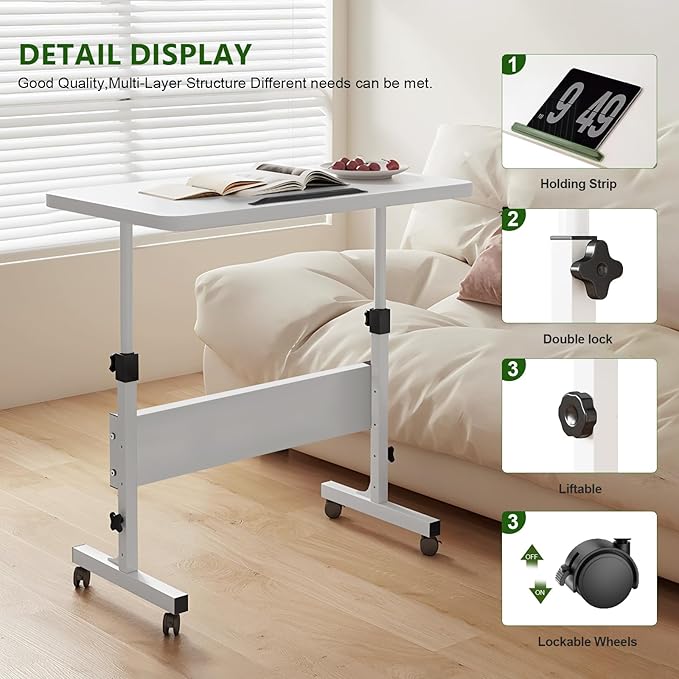 Small Standing Desk Adjustable Height Rolling Computer Desk Portable Laptop Desks with Wheels