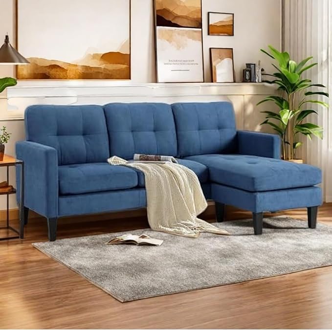 L Shaped Sectional Sofa with Movable Ottoman Lounge Sectional Sleeper Sofa Couch for Apartment &amp Small Space Small Couch for Living Room Blue