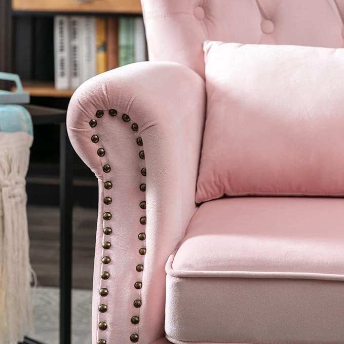chairus Mid-Century Modern Accent Chair Comfy Tufted Single Sofa Chair Wingback Armchair with Pillow for Club Living Room Bedroom - Velvet Pink