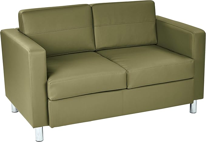 Office Star Pacific Loveseat with Padded Box Spring Seats and Silver Finish Legs Dillon Sage Faux Leather