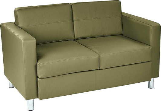 Office Star Pacific Loveseat with Padded Box Spring Seats and Silver Finish Legs Dillon Sage Faux Leather