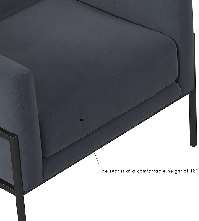 HomePop Modern Metal Frame Accent Chair|Homepop Home Décor|Accent Chairs for Living Room &amp Bedroom - Steel Blue Velvet