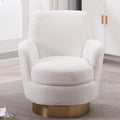 Teddy Swivel Accent Chairs for Living RoomComfy Swivel Barrel Chair with Foam Cushion Round Swivel Chair &amp Boucle Swivel Chair with High Back Round Armrest Gold Base (White)