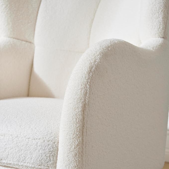 GDFStudio Upholstered Accent Chair Mid-CenturyModern Retro Club Chair with Birch Frame Teddy Wool FabricSingle Sofa Armchair for Living Room Bedroom Reading Corner Balcony OfficeIvory White 41 H