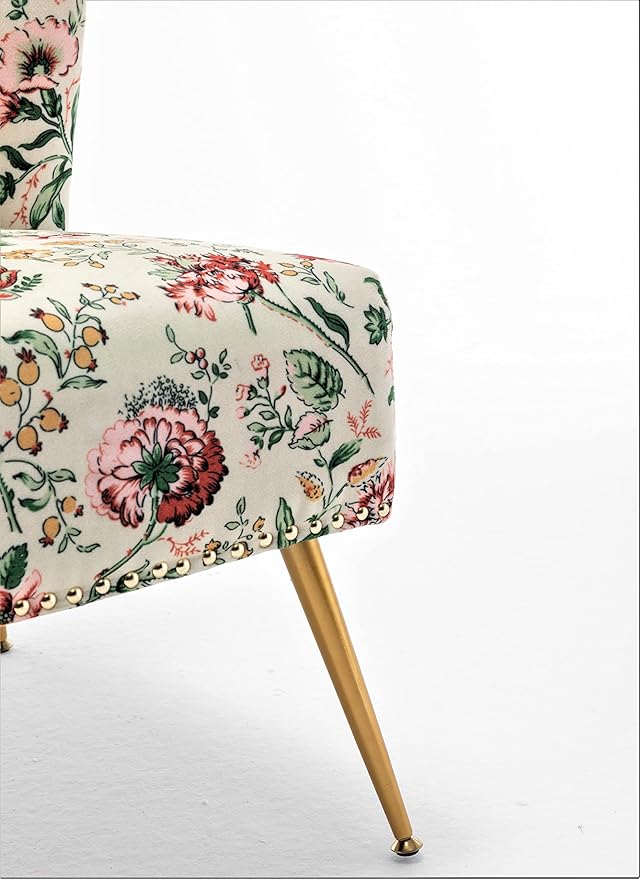 Thia Armless Accent Chair for Living Room Elegant Seat with Nailhead Trim Gold Metal Legs and Comfortable Curved Back 28 D x 25 W x 29.5 H 03 Floral Print