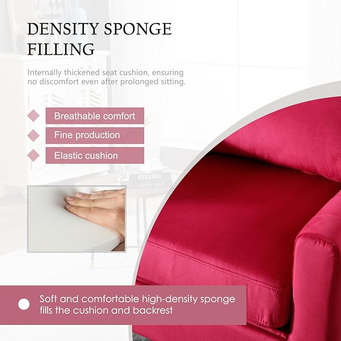 Rose Red Accent Chair Small for Bedroom Living Room Comfy Accent Chair Amchair Modern Single VelvetSofa Chair with Metal Legs