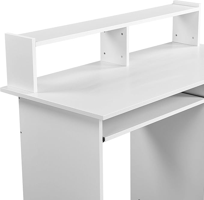 Yaheetech Desk with Keyboard Tray Home Office Computer Desk Wooden PC Laptop Desk Morden Sturdy Study Writing Table White