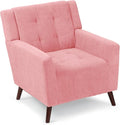 Athena Collection Wingback Accent Chair for Living Room Comfy Linen Fabric Upholstered Reading Chair for Adults Single Sofa Armchair for Bedroom Dorm Balcony Pink