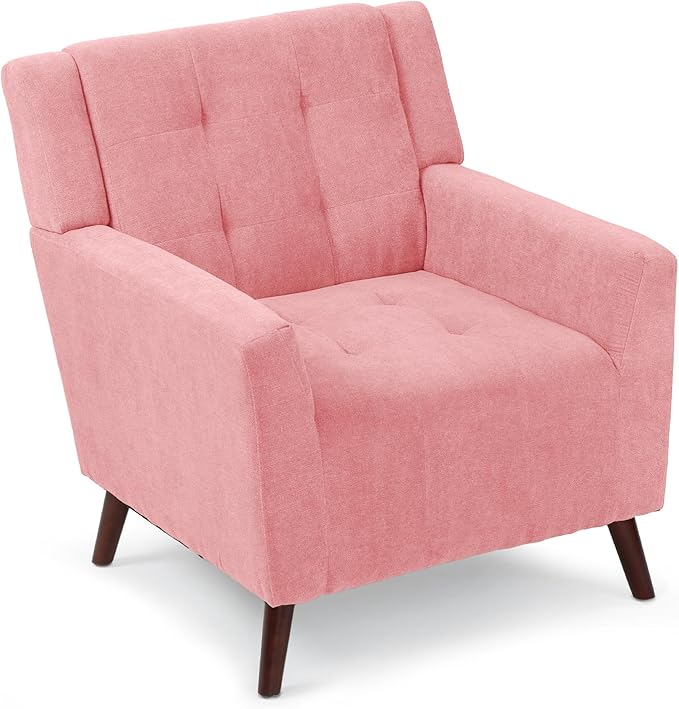 Athena Collection Wingback Accent Chair for Living Room Comfy Linen Fabric Upholstered Reading Chair for Adults Single Sofa Armchair for Bedroom Dorm Balcony Pink