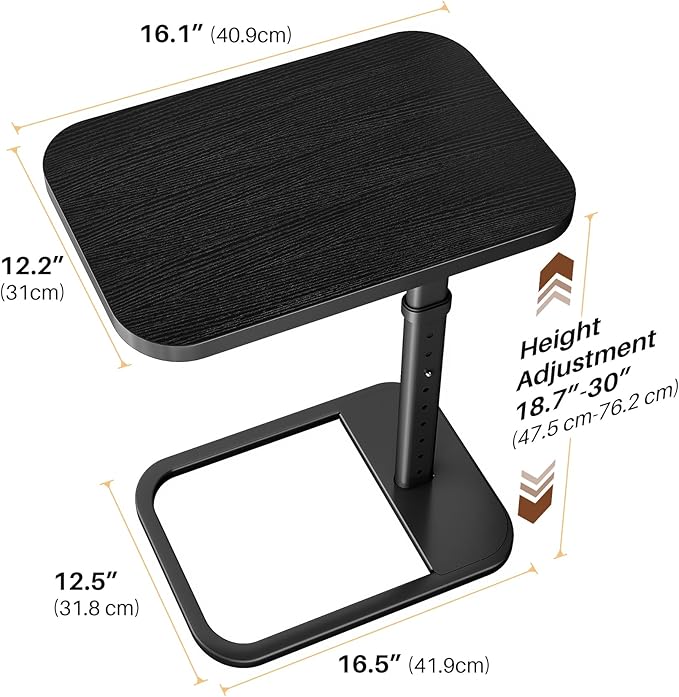 Adjustable Height TV Tray Table with Bumper Rounded Corner Design &amp Flip-top Side Table for Bedroom Living Room Bathroom and Study End Table for Eating Dinner or Laptop Black