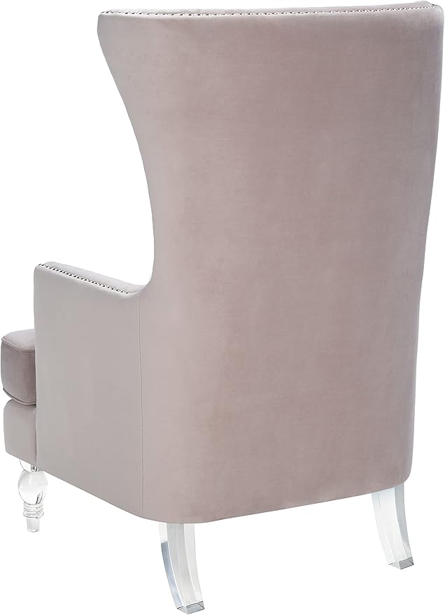 SAFAVIEH Couture Home Collection Geode Pale Taupe Velvet/Clear Acrylic Legs Nailhead Trim Wingback Chair